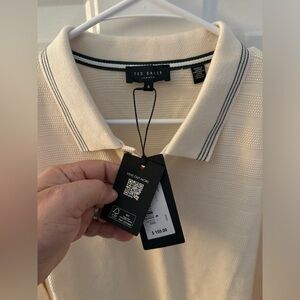 Ted Baker  cream Textured Polo Shirt Size 6